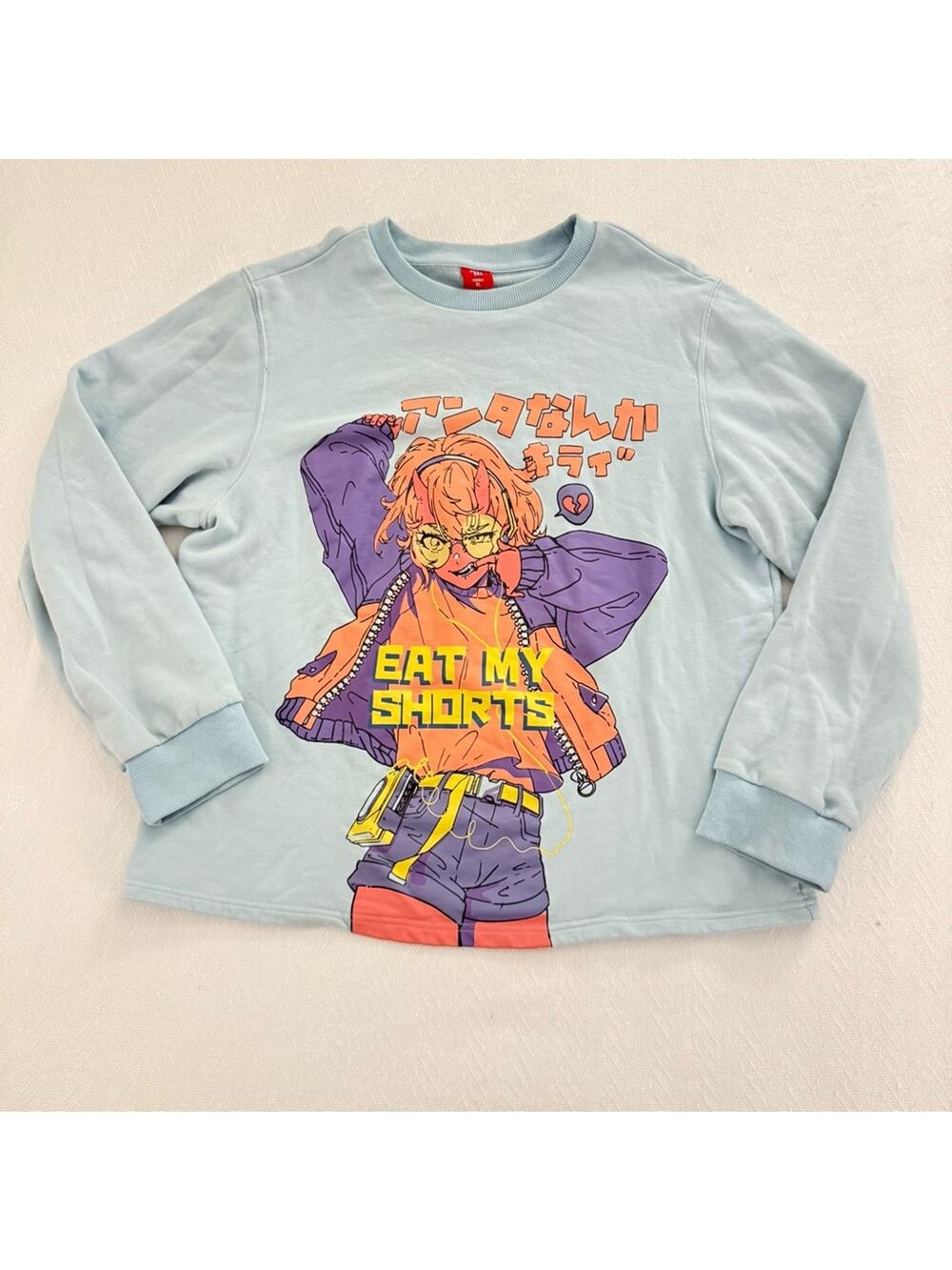 XL BiBiSama Anime Japanese street wear sweatshirt Eat My Shorts Blue Oni Girl